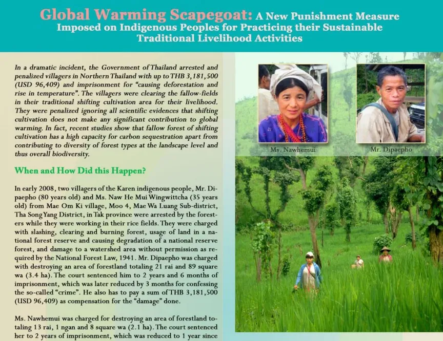 Global Warming Scapegoat: A New Punishment Measure Imposed on Indigenous Peoples for Practicing their Sustainable Traditional Livelihood Activities