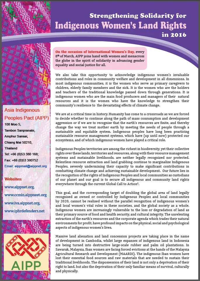 Strengthening Solidarity for Indigenous Women’s Land Rights in 2016