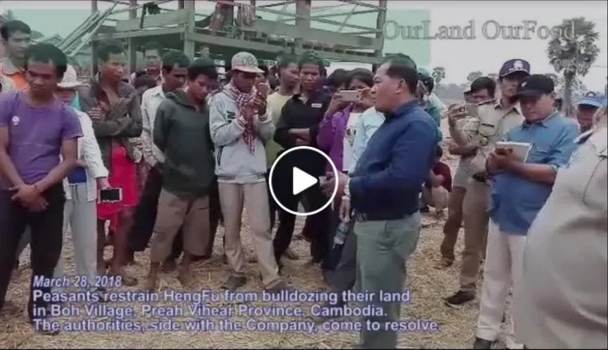 Cambodia: Peasants restrain HengFu from bulldozing their land in Boh Village, Preah Vihear Province
