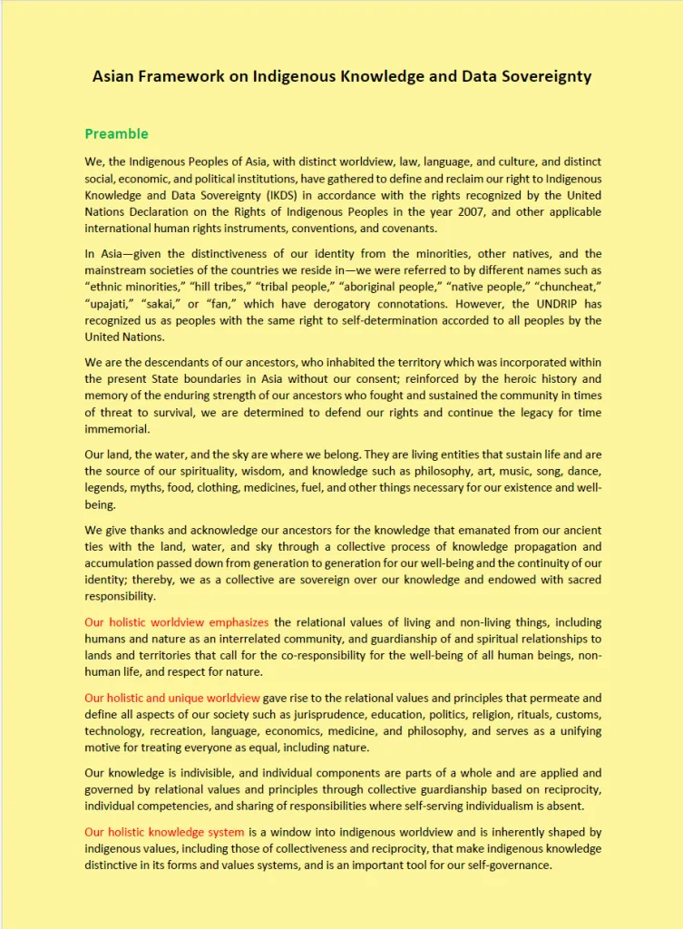Asian Framework on Indigenous Knowledge and Data Sovereignty