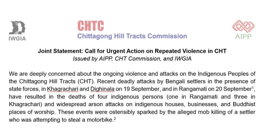 Joint Statement: Call for Urgent Action on Repeated Violence in CHT